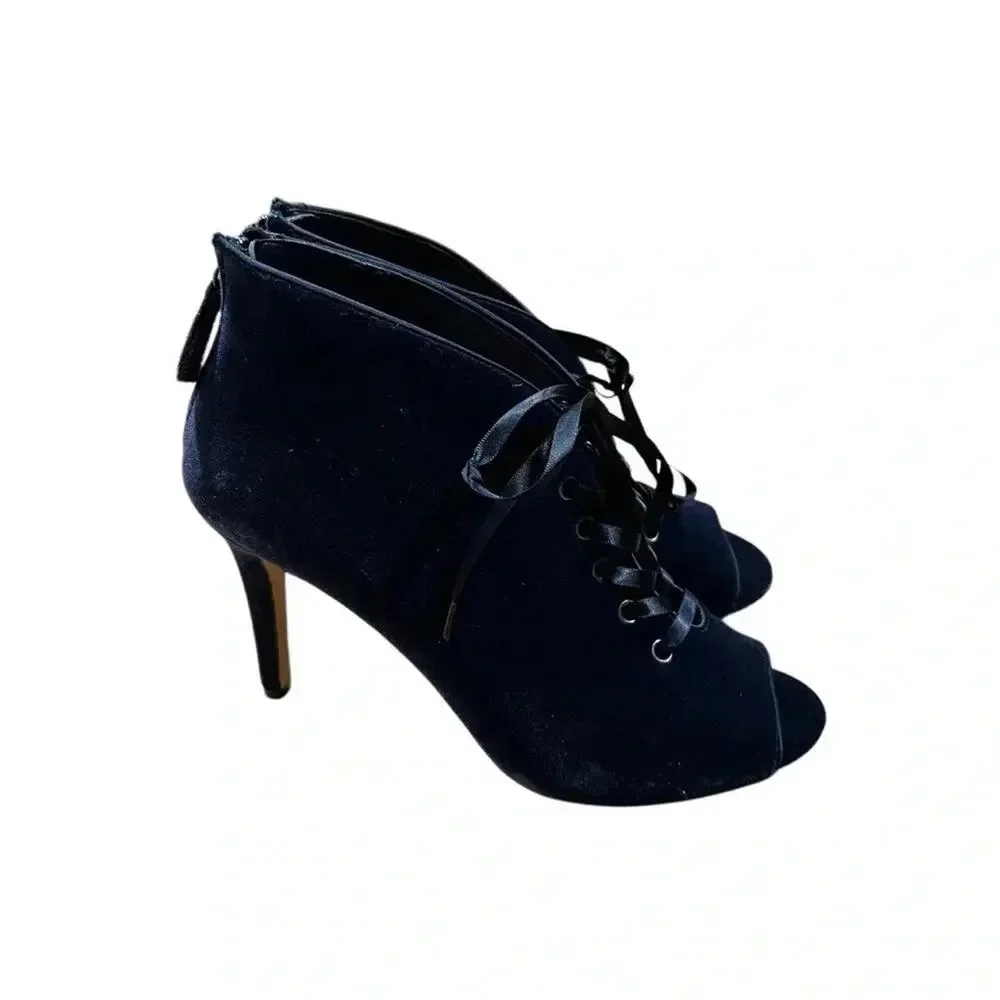 White House Black Market Blue Velvet Lace Up Boots Size 8.5 NWOT